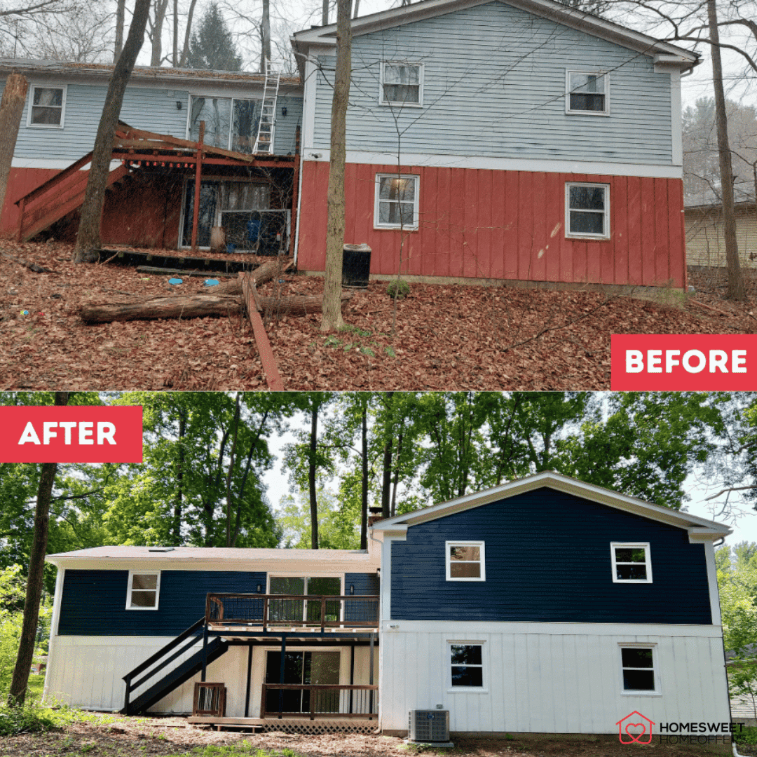 Exterior of the Strongsville house before and after renovation by Home Sweet Home Offers